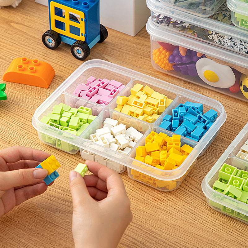 Children's toy storage box transparent with lid grid classification plastic desktop parts puzzle building block Lego storage box