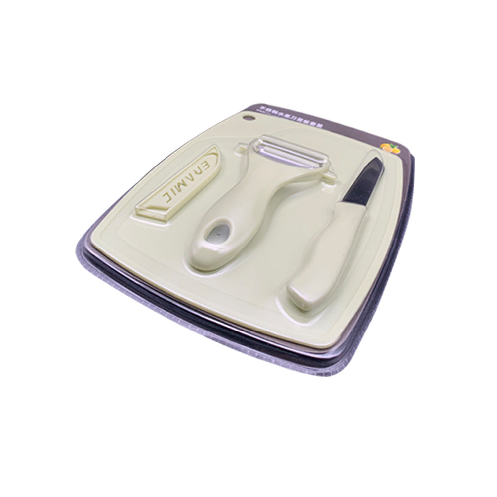 Nordic wheat straw cutting board set (3-piece) with stainless steel fruit knife and ceramic peeler - kitchen gadget set for baby food preparation