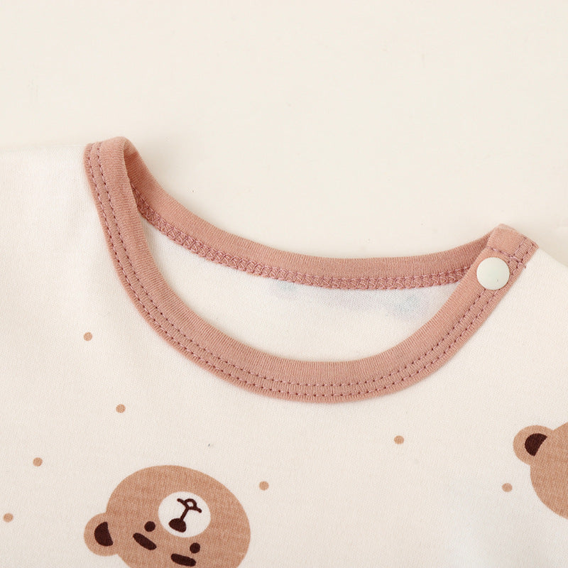 Baby pure cotton boneless high waist belly protection fall and winter autumn clothes suit baby heattechseparatessuit baby suit