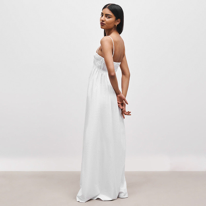 summer new european and american style women's solid color camisole shirred long dress sleeveless casual comfortable dress