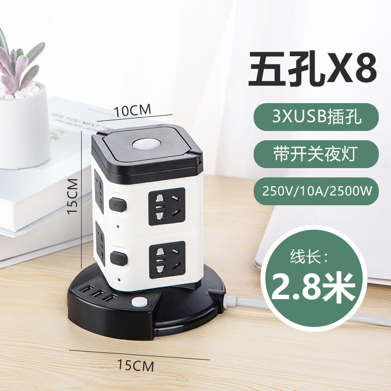 Smart vertical tower usb socket strip multifunctional multi-outlet office home computer power strip charger
