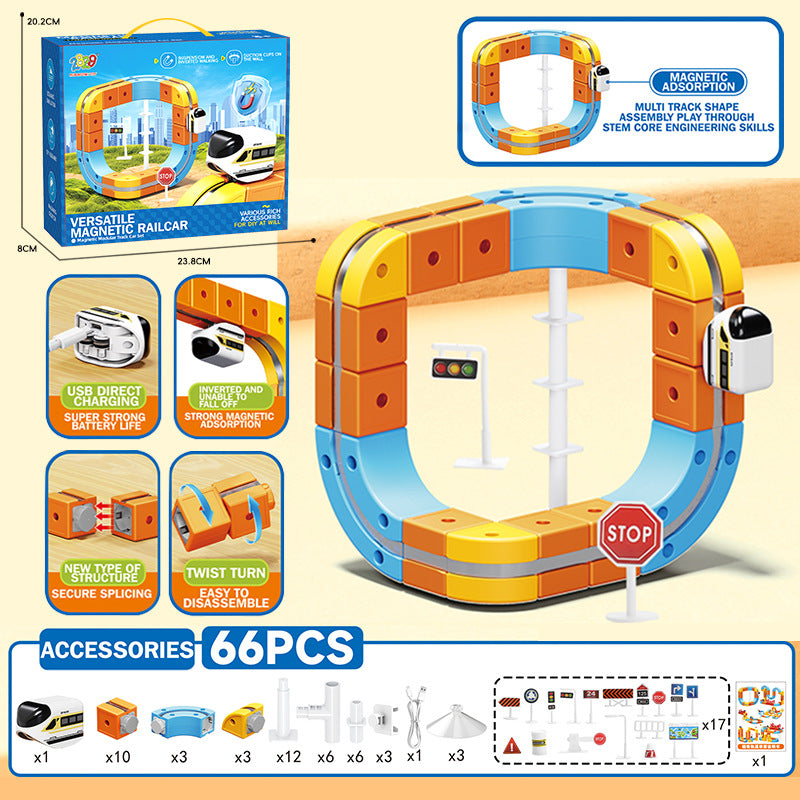 hot-selling electric magnetic track car, mini high-speed train, children's educational toy, building block set, magical 3d toy