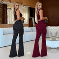C7540 cross-border   fashion women's sexy casual eyelet button top and pants set