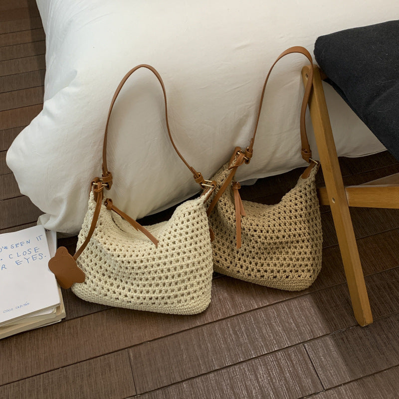 2026 new cross-border summer woven bag women's trendy fashionable literary tote bag large capacity shoulder bag