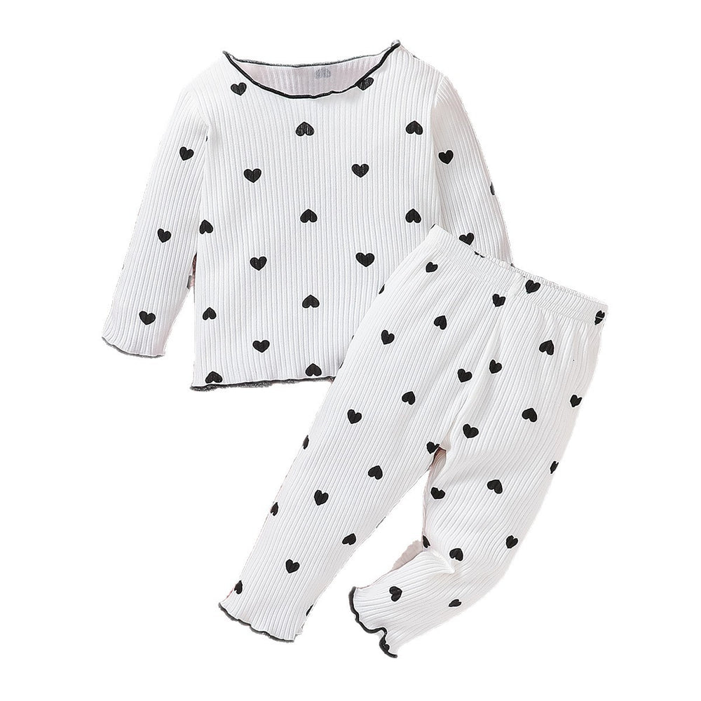 cross-border fashion baby & toddler valentine's day new collection: solid color ribbed knit heart print long sleeve two-piece set - ready stock wholesale