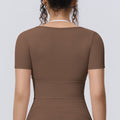 New arrival cross-border nude double-piece fake two-piece pure color short-sleeved t-shirt tops tight sports running fitness yoga clothes