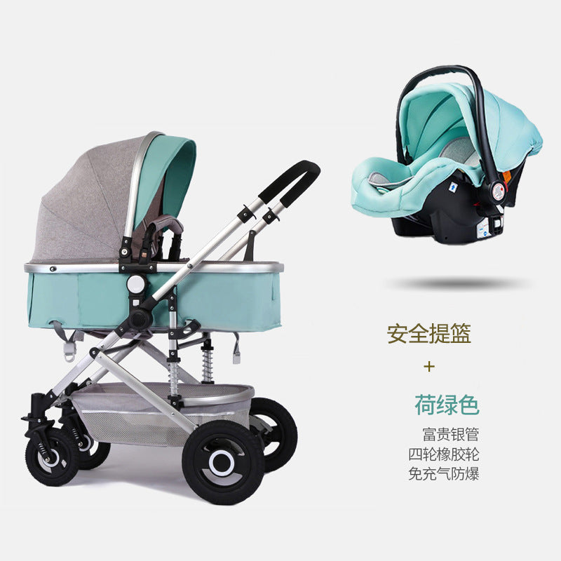 Baby stroller: lightweight, foldable, high-view, shock-absorbing, reversible, suitable for newborns and infants