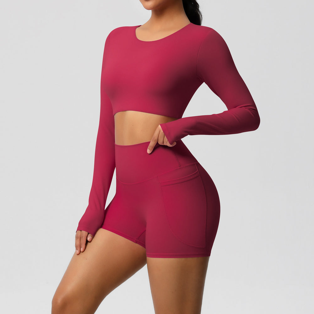 fashionpure color double-sided nylon brushed with chest pad yoga suit sports running fitness two-piece set for women