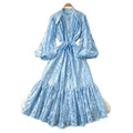 French court style dress - women's autumn collection  - new high-end design with tie waist, lantern sleeves, and lace maxi skirt