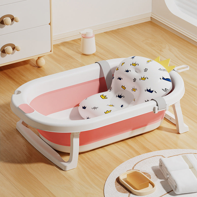 Newborn baby foldable bathtub with temperature-sensitive silicone plug, easy grip handles, and large capacity for baby bathing