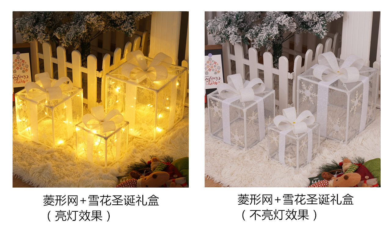 Christmas special birthday party warm atmosphere decorative gift box light, folding Christmas gift box three-piece bedside lamp