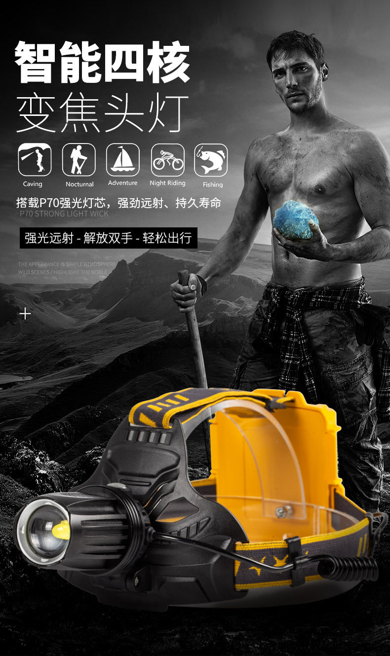 Cross-border new XHP50 strong light flashlight USB charging telescopic zoom remote shooting outdoor waterproof LED headlight