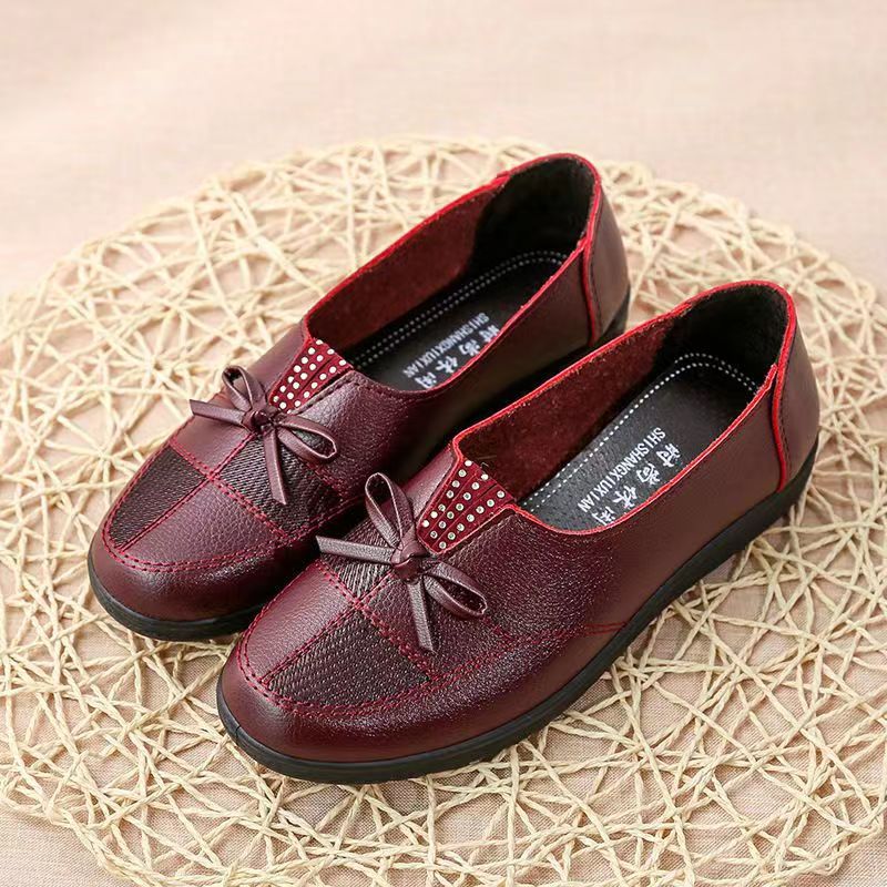 Soft leather soft bottom ladieswear shoes flatsabrasion resistantwaterproofbows work shoes wechat group purchase live broadcast one piece dropshipping