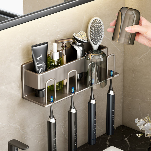 Toothbrush Shelf No Punching Gun Ash Bathroom Mouthwash Cup Tooth Cup Wall Mounted Storage Box Electric Toothbrush Shelf