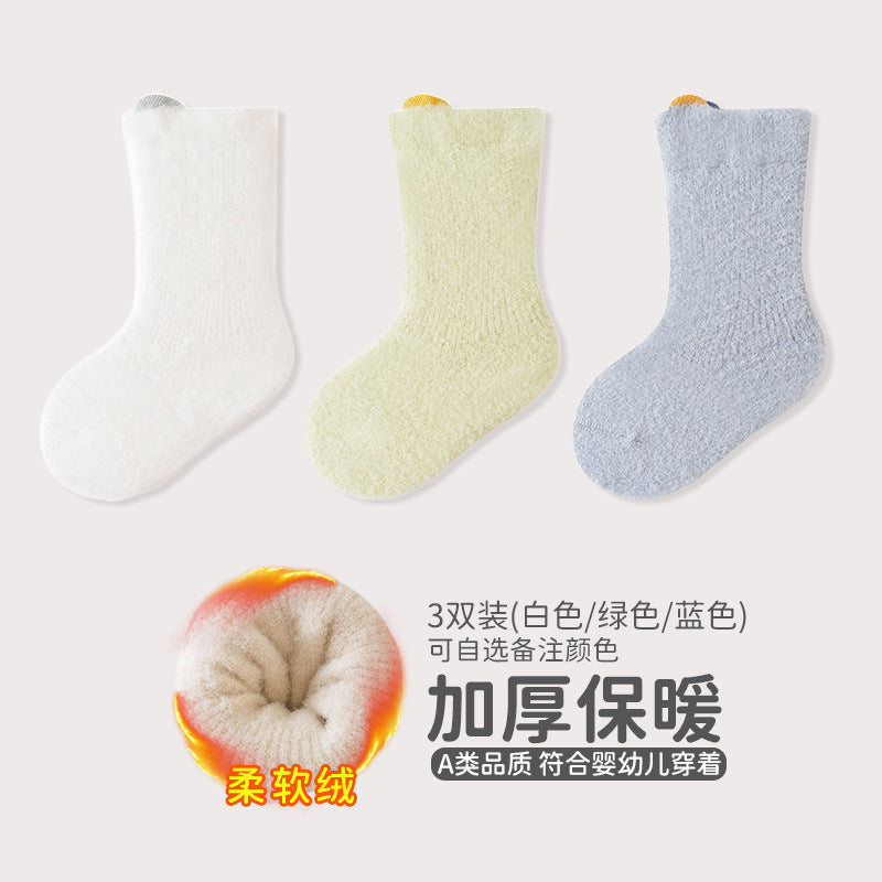 Babylon socks fall and winter fleece-linedthickened baby terry socks ear-lifting small ears boneless infant socks category a