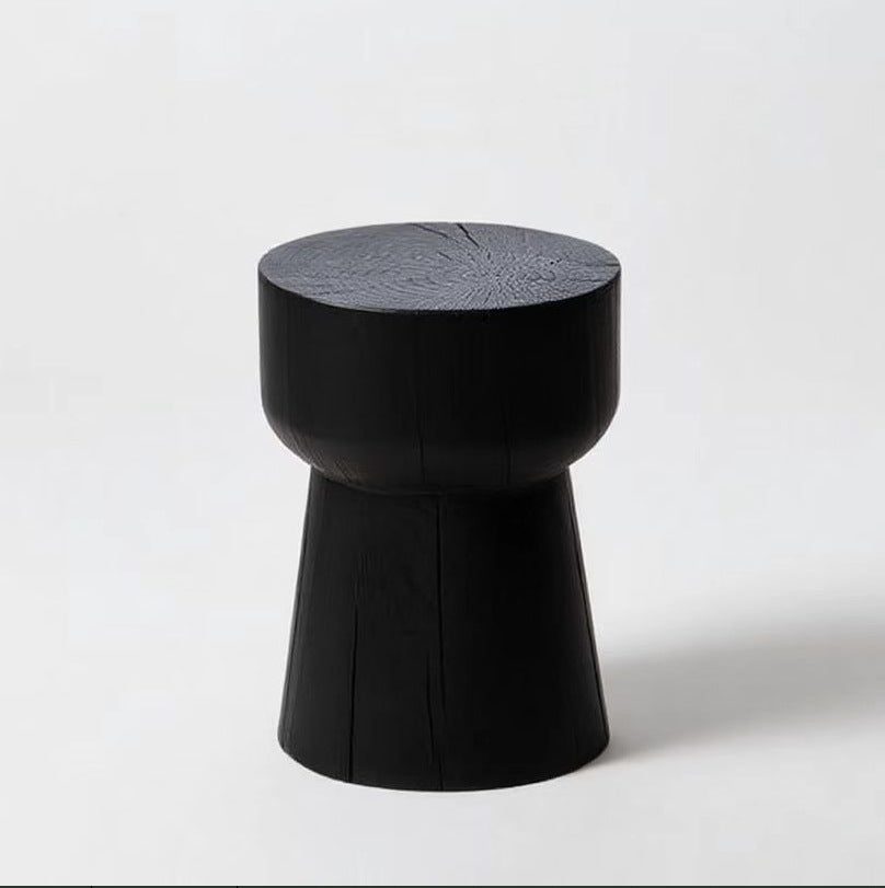 Wabi-sabi carbonized black flower corner stand folk style qhc store log sofa side table retro designer wooden pier wine display