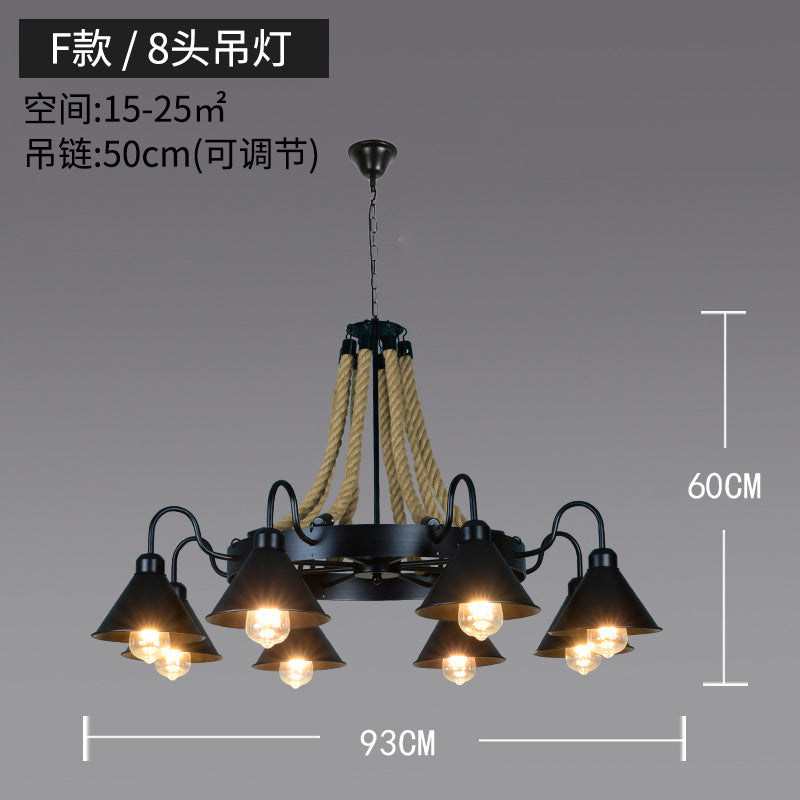 American retro hemp rope chandelier creative hotel lobby B & B restaurant lamp personalized industrial style hotel box lamp