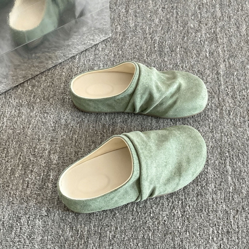 Thick sole hidden heel slip-on pleated birkenstock shoes toe-cap half slippers women's outwear 2026new arrival spring and summer sandals