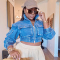 European and american casual denim jacket -  cross-border women's autumn/winter streetwear 3d workwear pocket cropped top