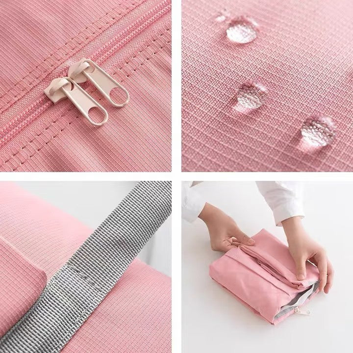 Oxford cloth aircraft standard travel bag solid color small fresh round standard tie rod bag folding travel clothing storage bag wholesale