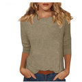 new women's crew neck t-shirt with 3/4 sleeves - solid color top for cross-border  sales