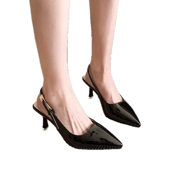 French stiletto closed-toe sandals women's single strap high heels 2026 summer new versatile pointed-toe slingbacks