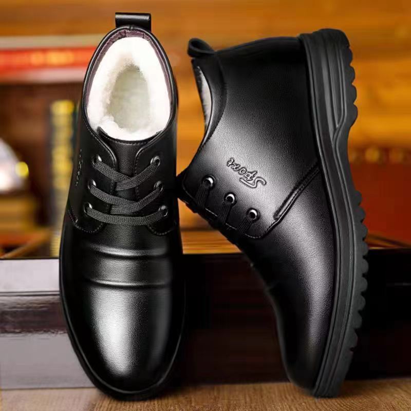 Men's winter warm cotton shoes - fleece lined, non-slip, casual high-top cotton shoes for men, elderly cotton shoes, men's leather cotton shoes for seniors
