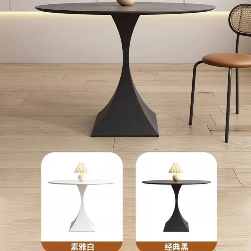 Cream wind rock board dining table and chairs simple small apartment family round table restaurant modern casual solid color Internet celebrity round table