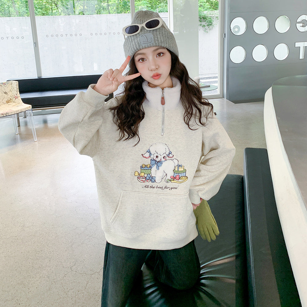 Girls' fleece-lined sweatshirt - autumn/winter  new collection - stylish outerwear for little girls - big kids' winter clothing - thickened children's top
