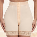 Wholesale tummy control butt lifter shaper panties with three hooks, bottom zipper, high-waisted, and tie closure