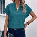 European and american cross-border women's fashion:  summer new arrivals - minimalist chic v-neck short-sleeve linen blouse/shirt for women