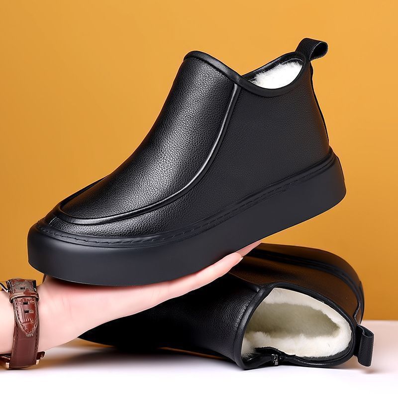 2025 winter new men's wool-lined fleece warm casual versatile martin boots slip-on casual shoes non-slip cotton boots