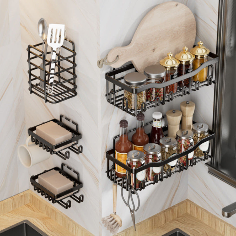 Cross-border non-punching bathroom storage rack set bathroom wrought iron wall-mounted rack wash storage