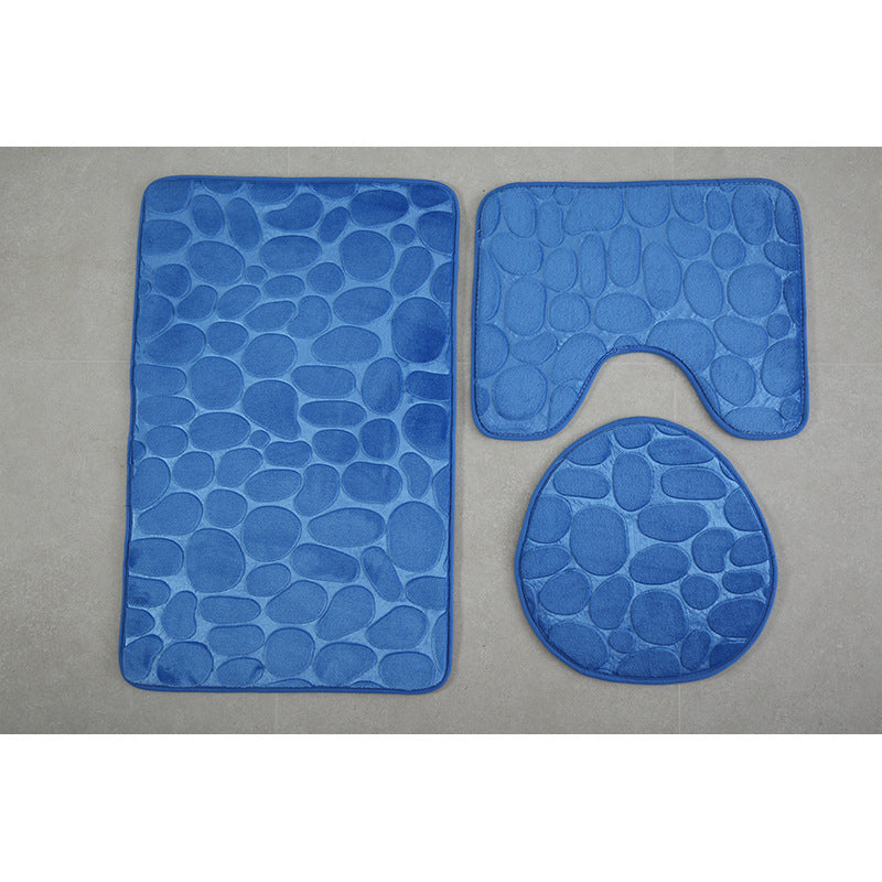 hot-selling flannel floor mat pebble stone toilet three-piece set ready-made water-absorbent printed floor mat