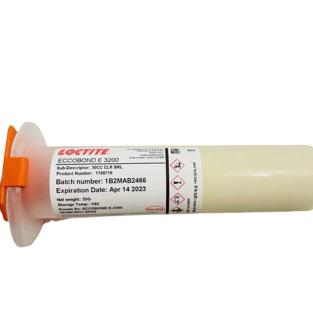 A piece of Loctite E3200 ink cartridge chip is packed with 30CC white glue, and Loctite E3200 epoxy resin glue.