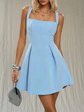European and american cross-border   summer new fashion dress - elegant solid color spaghetti strap square neck mini dress for women