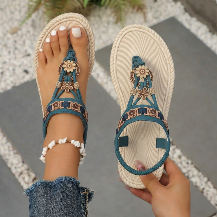 Bohemian  summer new arrival plus size flat sandals - lightweight, beaded, open-toe beach sandals for women