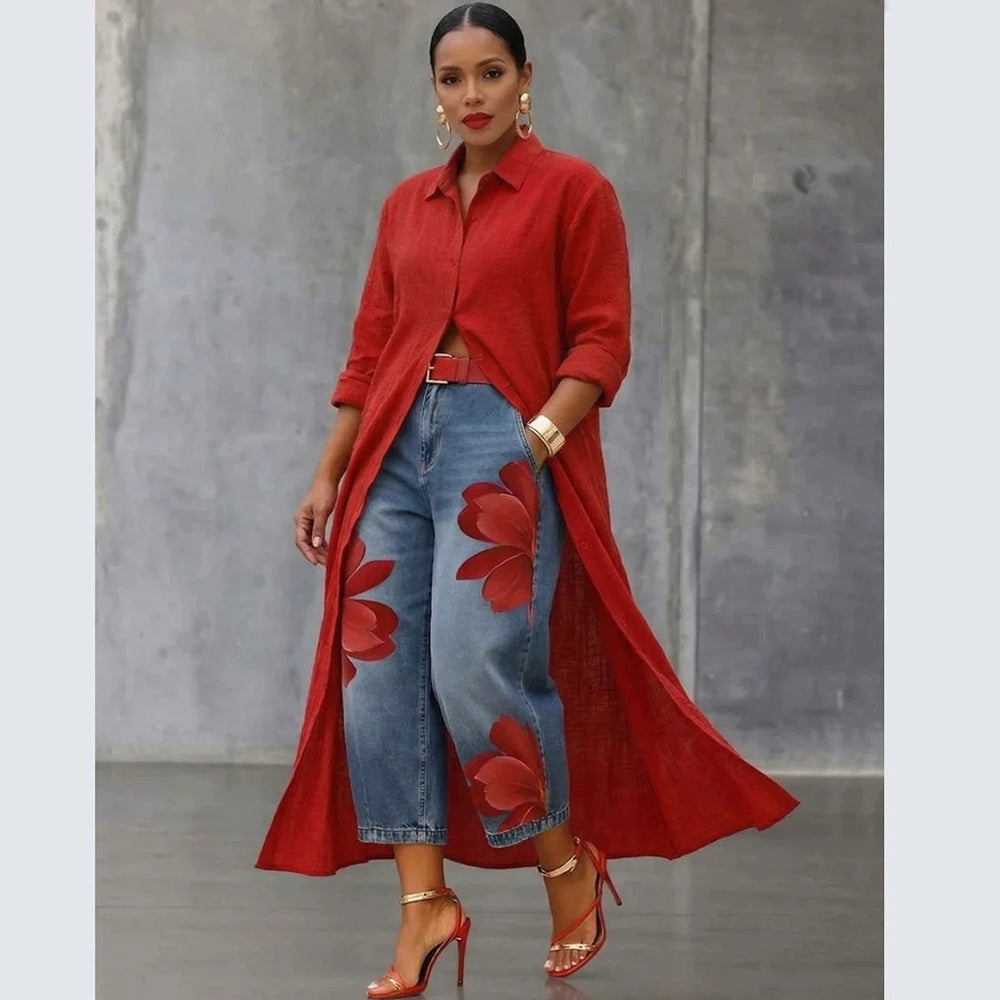 European and american style floral denim jeans - new women's streetwear fashion printed cropped pants for  cross-border e-commerce