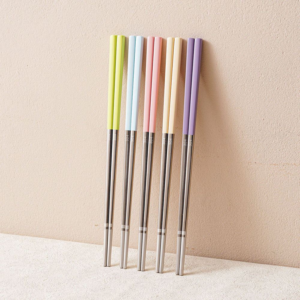 304 stainless steel chopsticks, color-coded individual chopsticks, serving chopsticks, non-slip square chopsticks, tableware set, 5 pairs