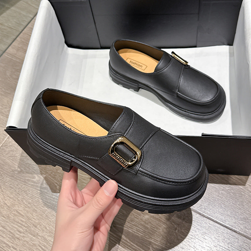 Loafers round toe retro women's toe cap pvc outwear slip-on fashion british style thick soleartsytrendy
