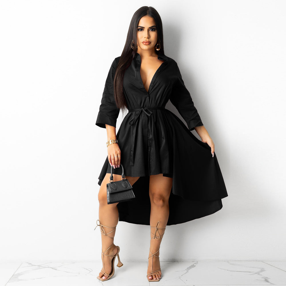 Bestselling cross-border e-commerce autumn/winter new arrivals: european and american style irregular hem longline shirt dress - direct from the factory