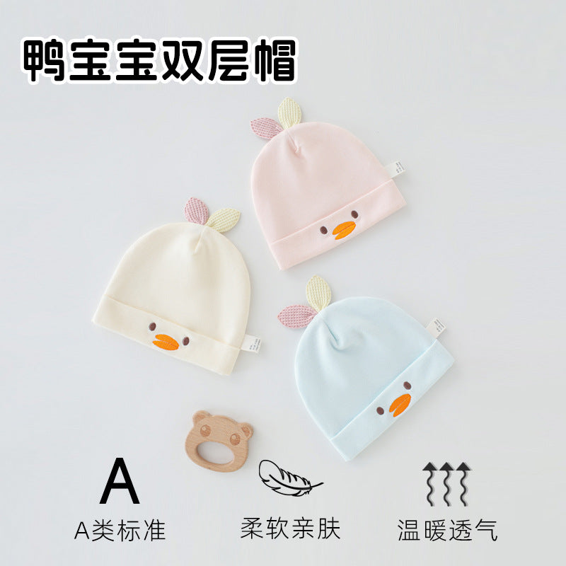 Processing oem personalized autumn winternew arrival double layer kids fetal cap cartoon embroidercute full moon newborn fontanelle