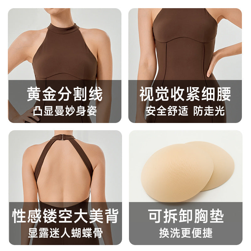 fashionnew arrival with chest pad nude one-piece yoga wear fashioncut outall-in-one zipper yoga one-piece