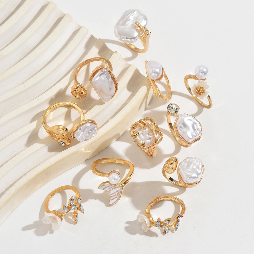 European and american cross-border baroque irregular imitation pearl ring set - vintage french style asymmetrical open knuckle jewelry