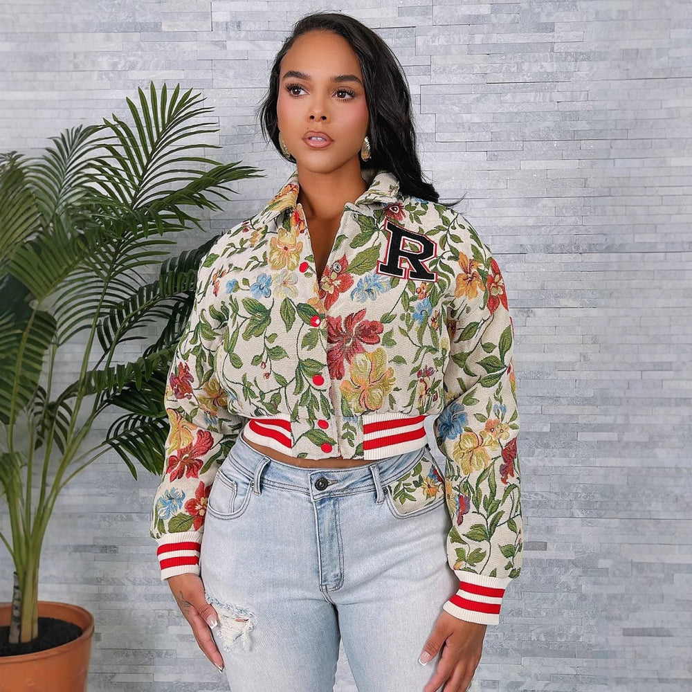 Women's retro print baseball jacket - new autumn/winter collection, loose fit, cropped outerwear, hot-selling cross-border export style
