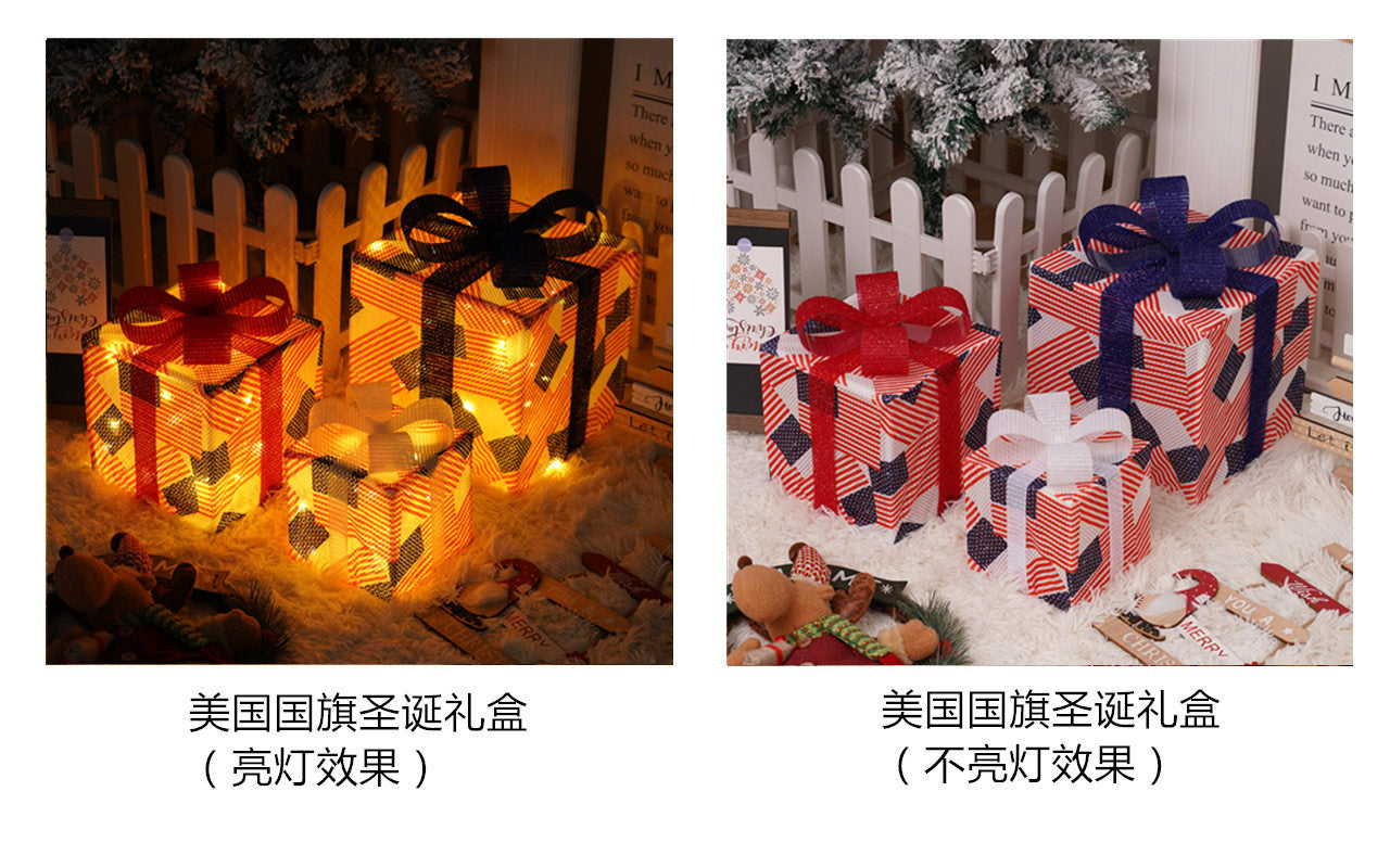 Christmas special birthday party warm atmosphere decorative gift box light, folding Christmas gift box three-piece bedside lamp