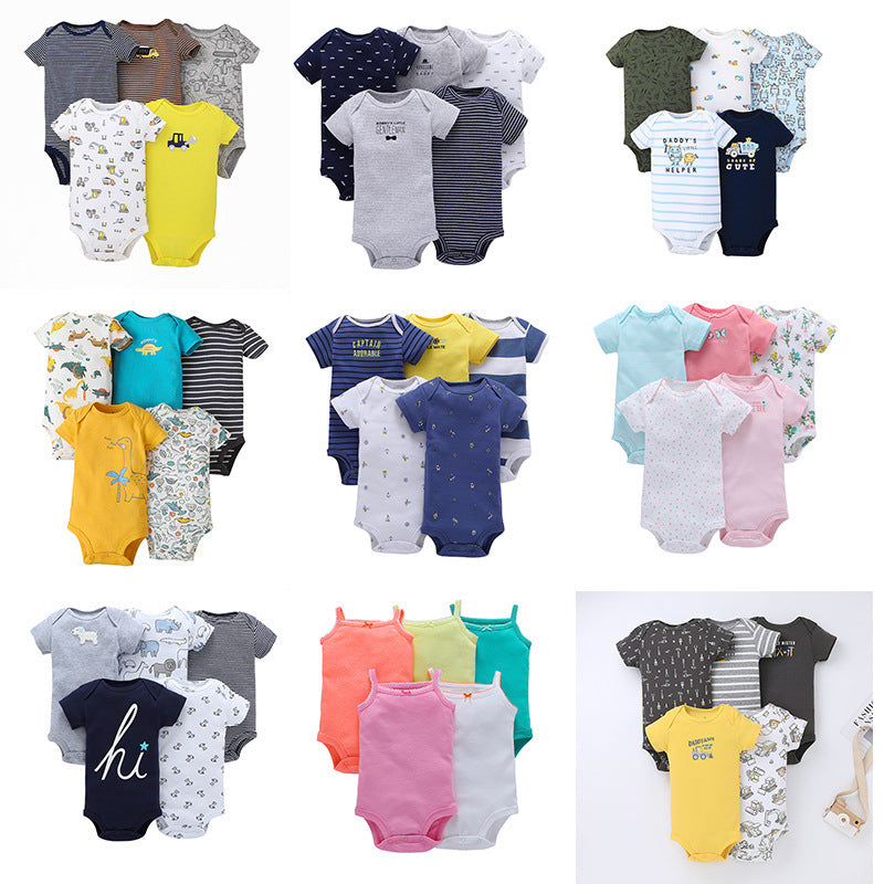 Dropshipping summer infant & toddler short-sleeve mixed color romper, triangle short-sleeve bodysuit, 5-piece set