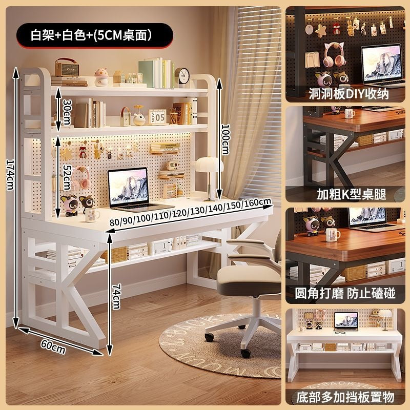 Thickened solid wood desk computer desk for home hole desk bookshelf table all-in-one combination student bedroom office desk