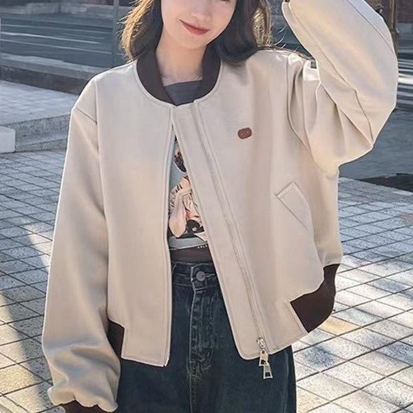 Spring and Autumn Baseball Jacket American Street Small Short Versatile Loose Casual Contrasting Zipper Jacket Top