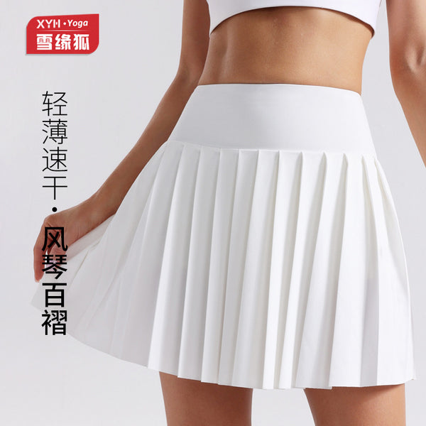2025 spring and summer sports skirt women's running fitness pleated skirt high waist outdoor anti-light tennis golf yoga
